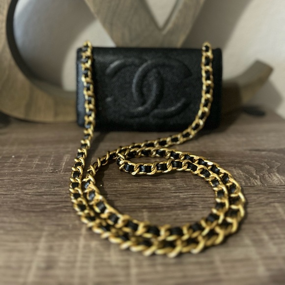 ⚜️🖤Chanel Caviar Timeless Wallet with Chain Chunky Vintage Gold Tone Crossbody - Picture 4 of 16